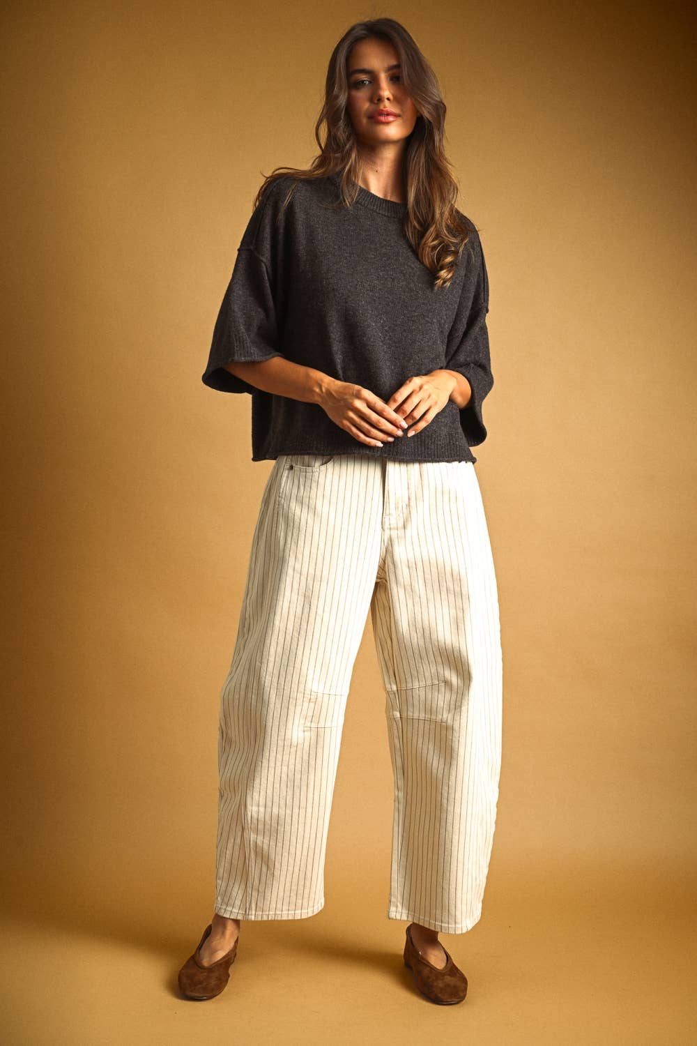 Pinstriped Barrel Pants - 2 colors