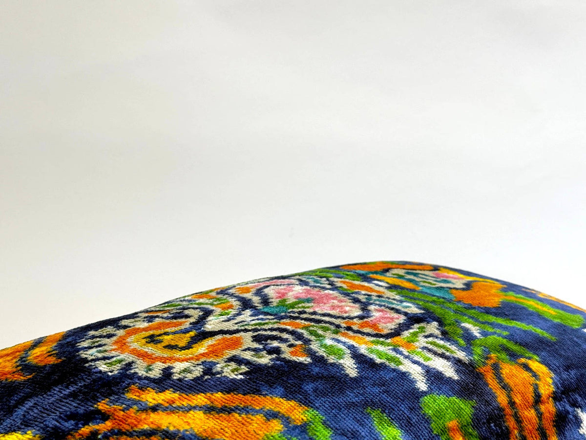 Blue Suzani Velvet Ikat Pillow