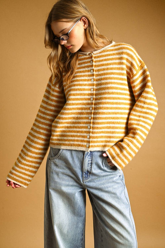 Striped button front cardigan