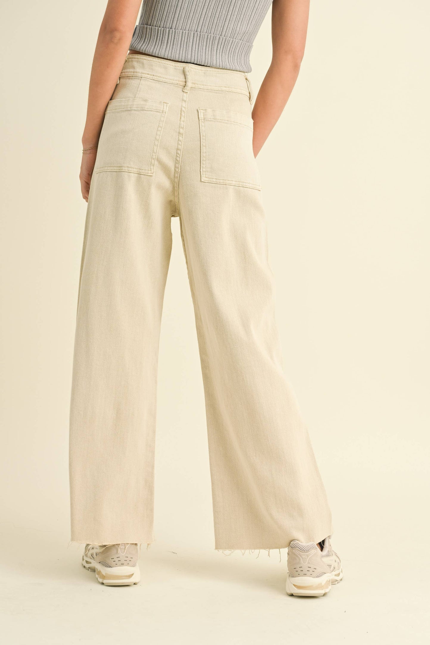 Beige Straight Wide Leg Pants