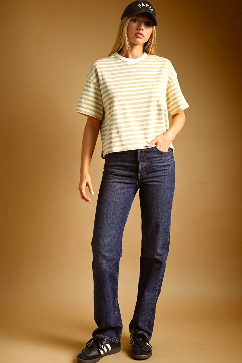 Lemon Striped Short Sleeve Top