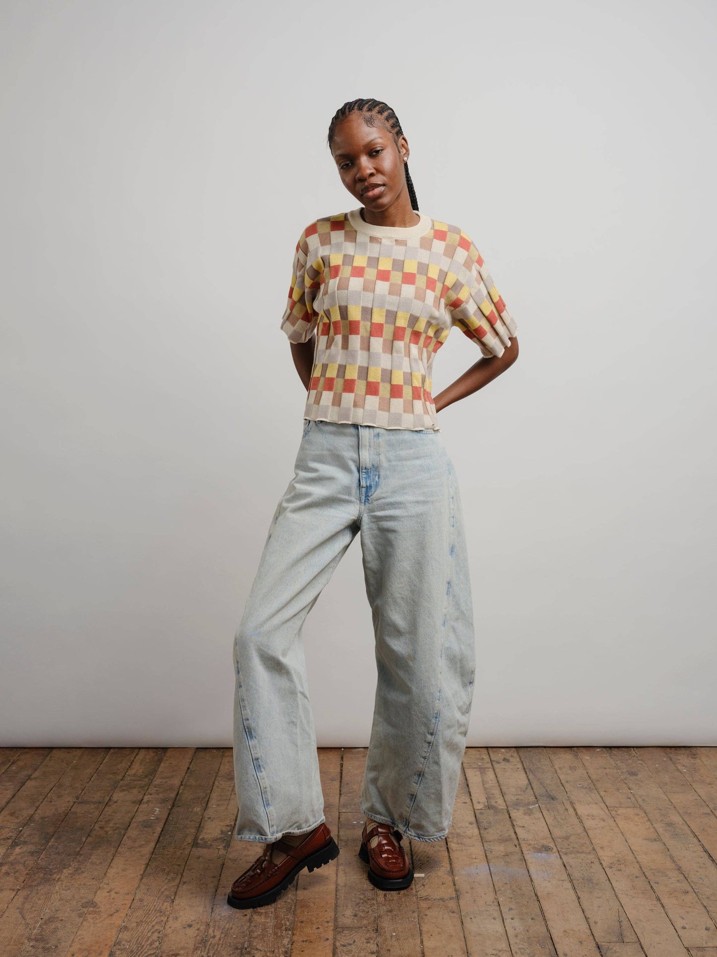 Anni Grid Plaited Sweater (cream/orange/yellow) - Elemental
