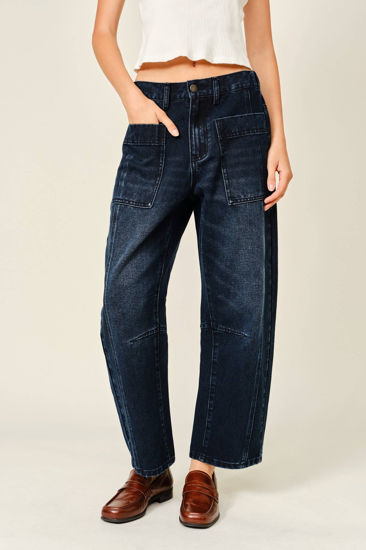 Dark Wash Barrel Jeans