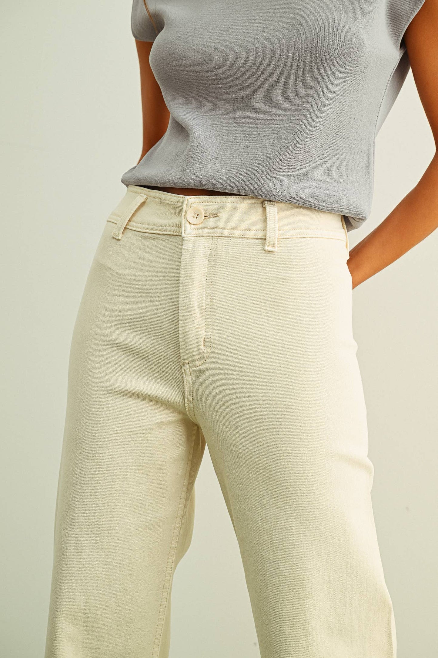 Beige Straight Wide Leg Pants