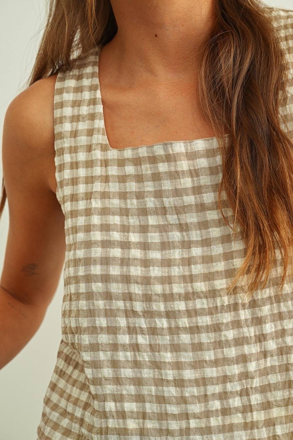 Gingham Square Neck Top