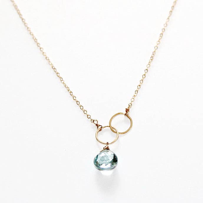 Asymmetrical Gold Necklace - Champagne Quartz or London Blue Topaz