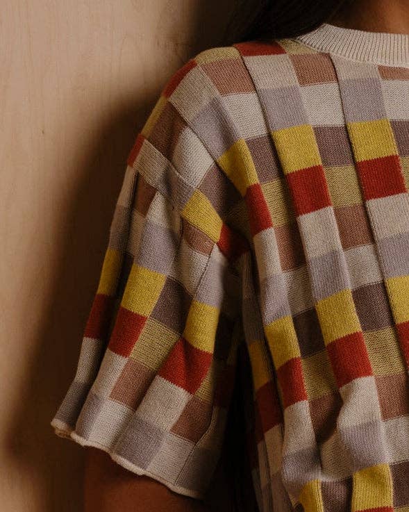 Anni Grid Plaited Sweater (cream/orange/yellow) - Elemental