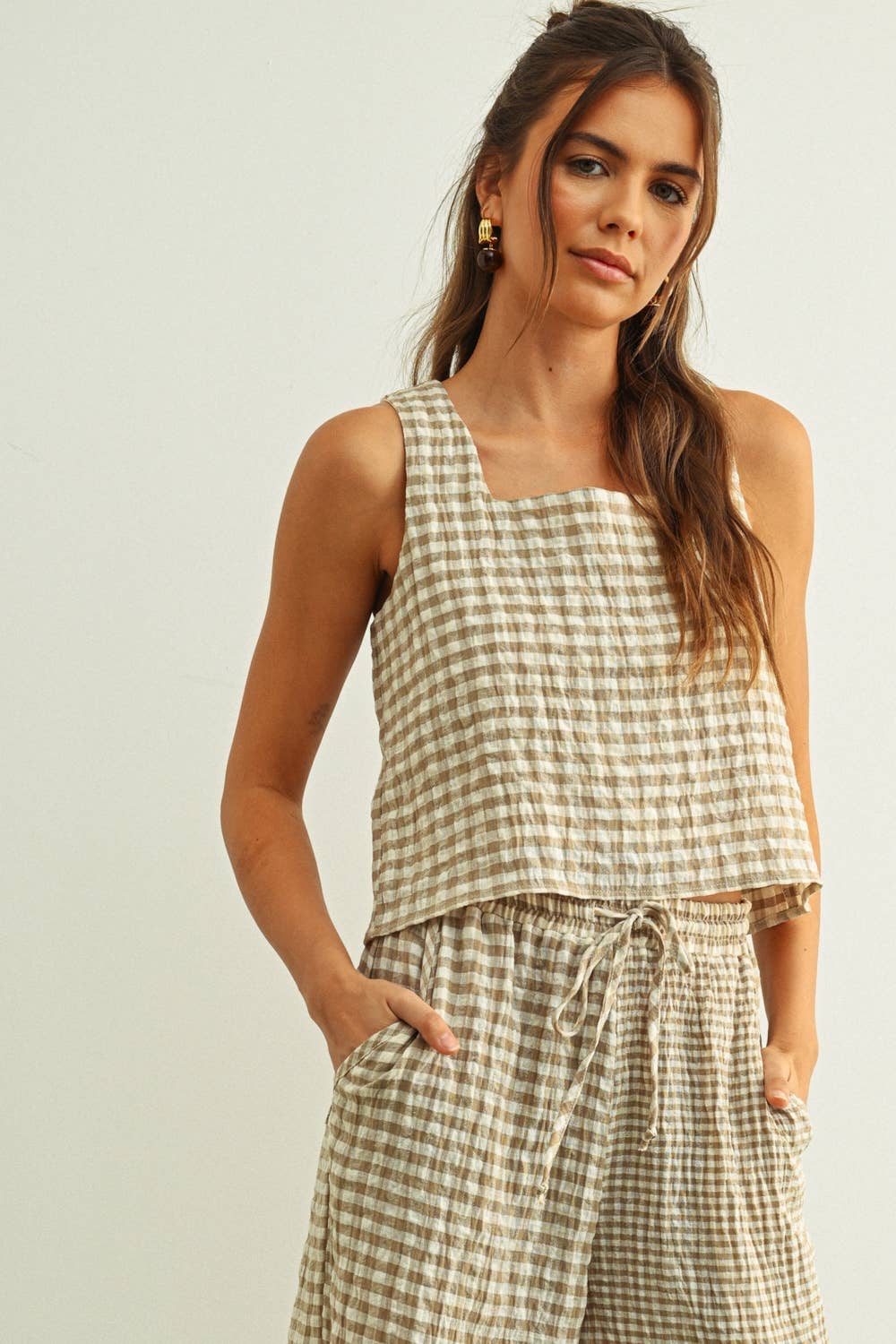 Gingham Square Neck Top