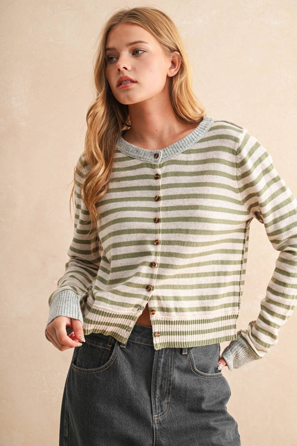 Olive Striped Cardigan