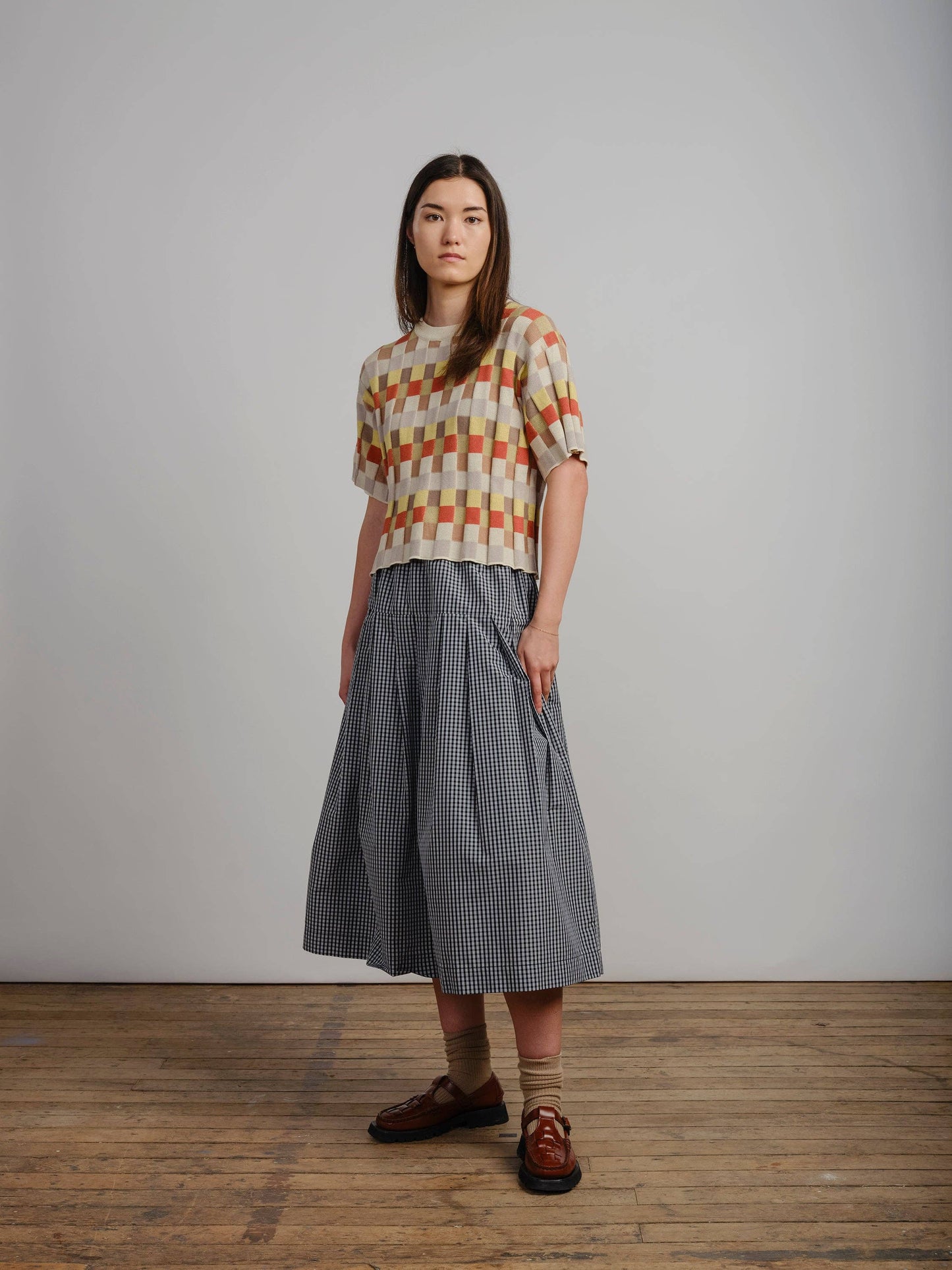 Anni Grid Plaited Sweater (cream/orange/yellow) - Elemental