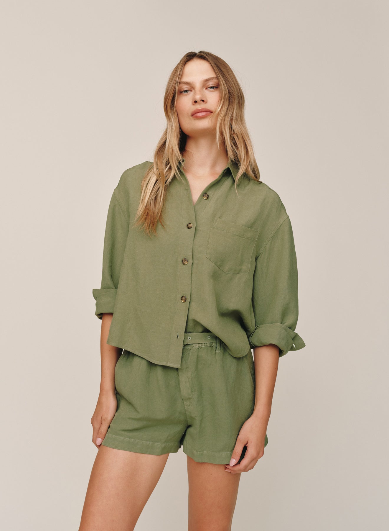 Olive Leaf Boxy Shirt