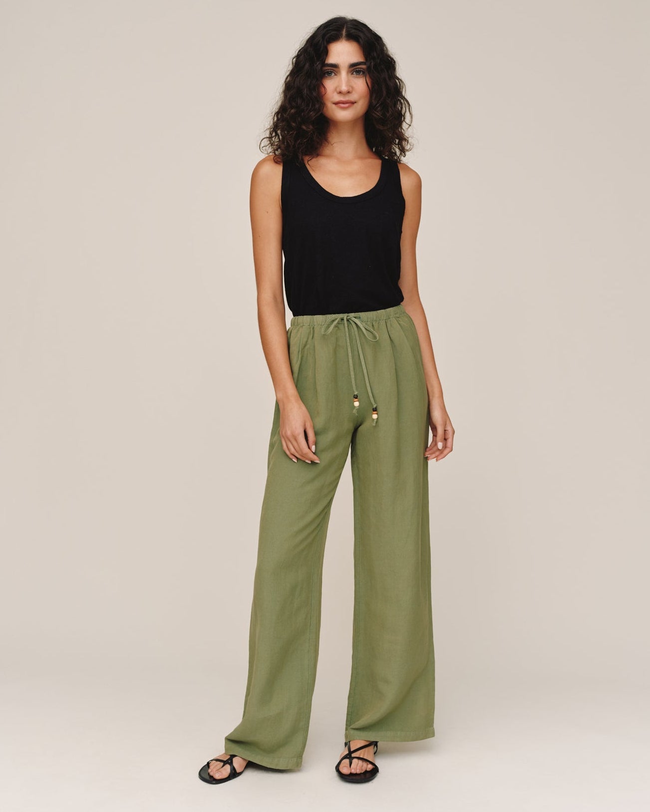 Olive Leaf Drawstring Beach Pant