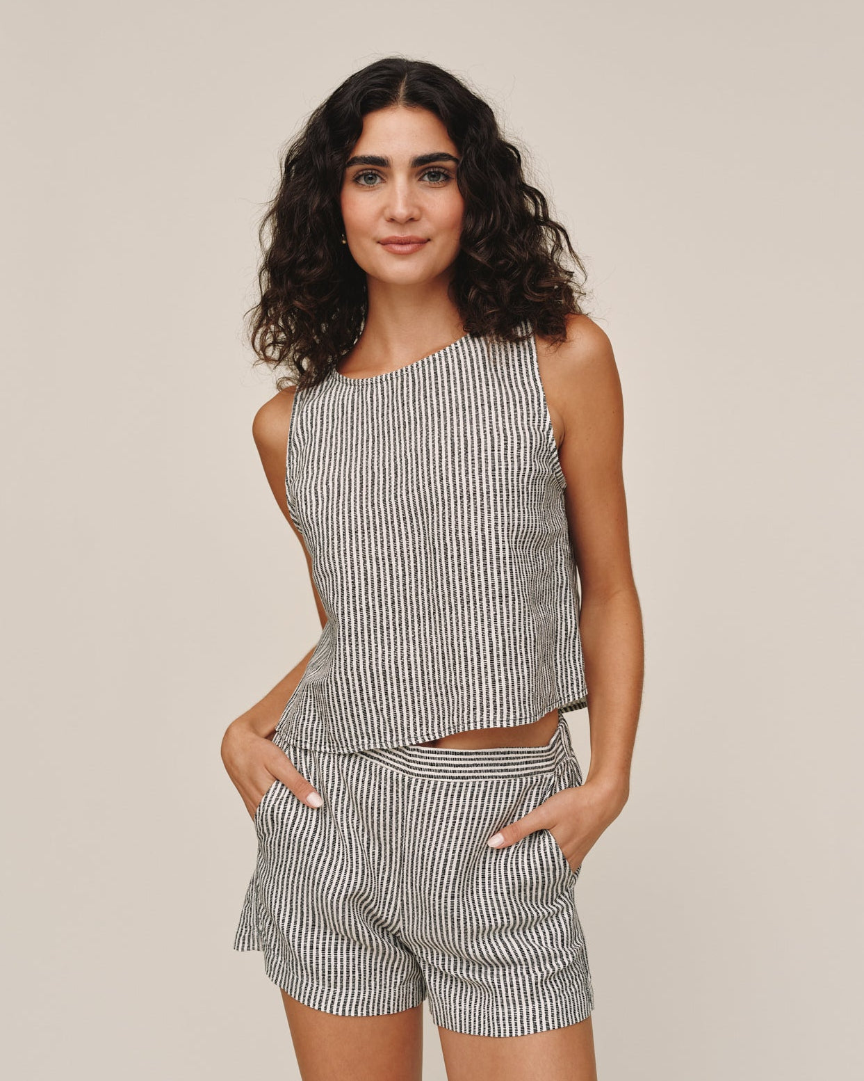 Hatch Stripe Sleeveless Boat Neck Top