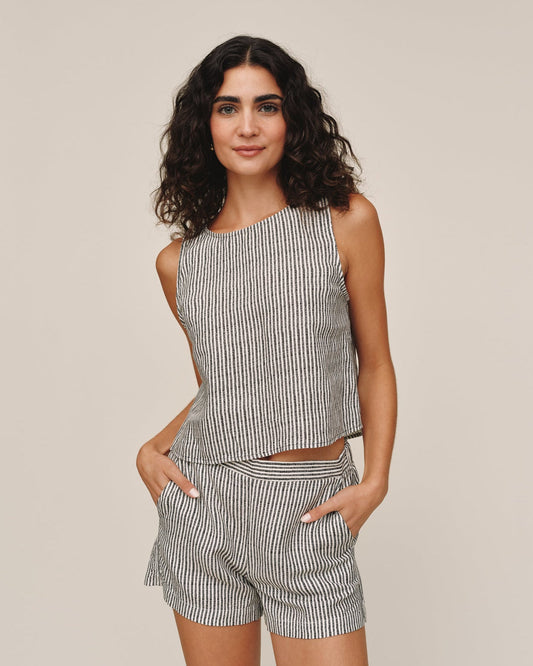 Hatch Stripe Sleeveless Boat Neck Top