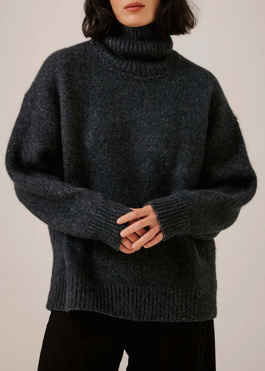 Oversized Alpaca Turtleneck Sweater - Navy