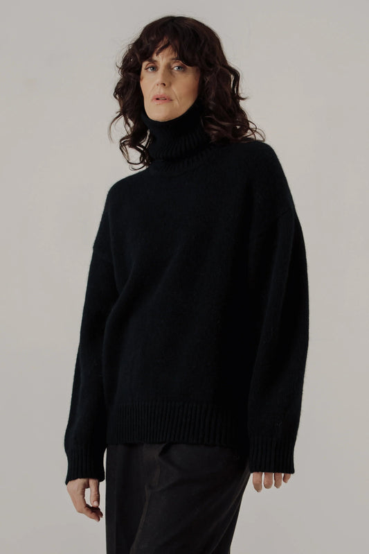 Black Alpaca Heritage Turtleneck Sweater