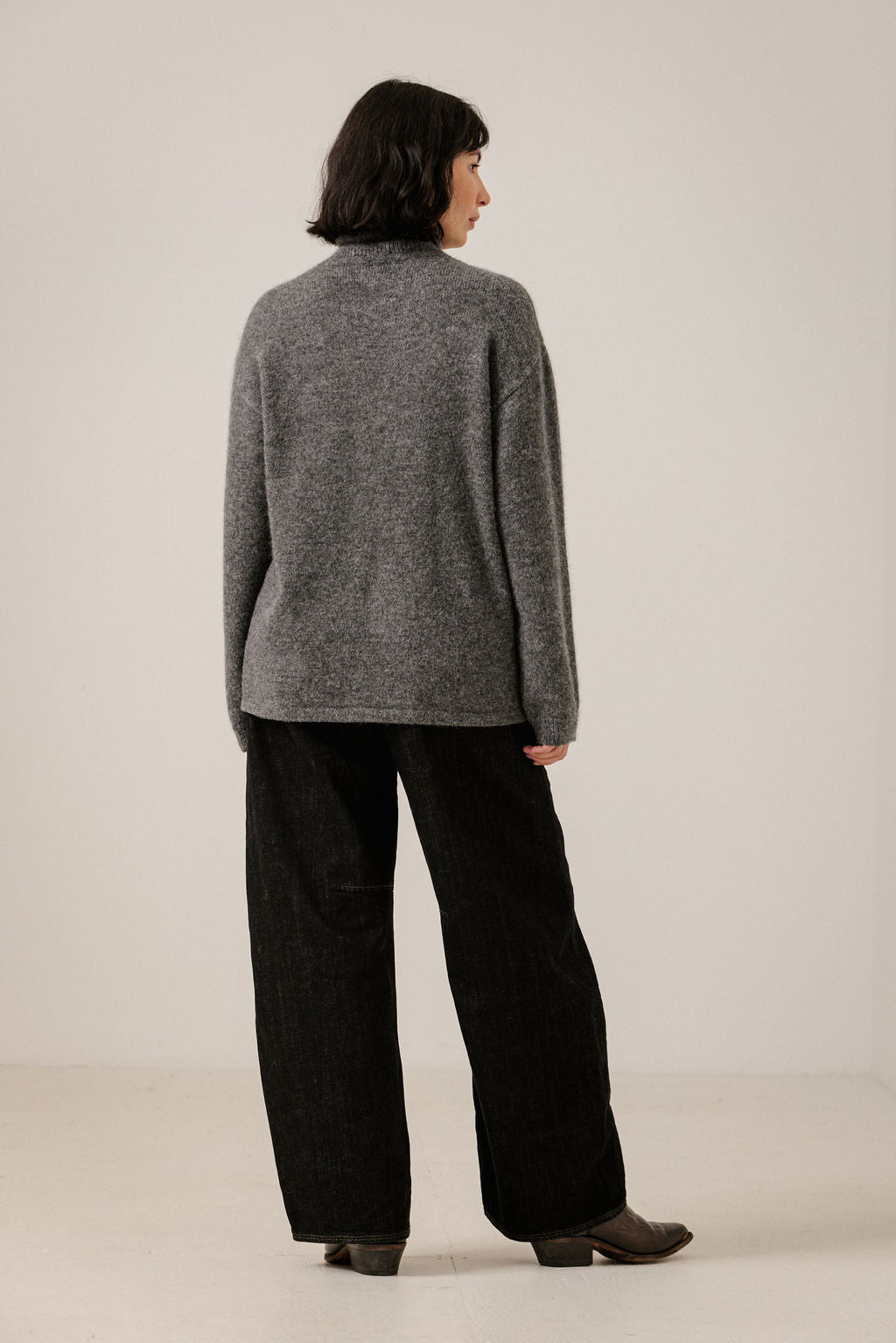 Asymmetrical Funnel Neck Sweater - Charcoal