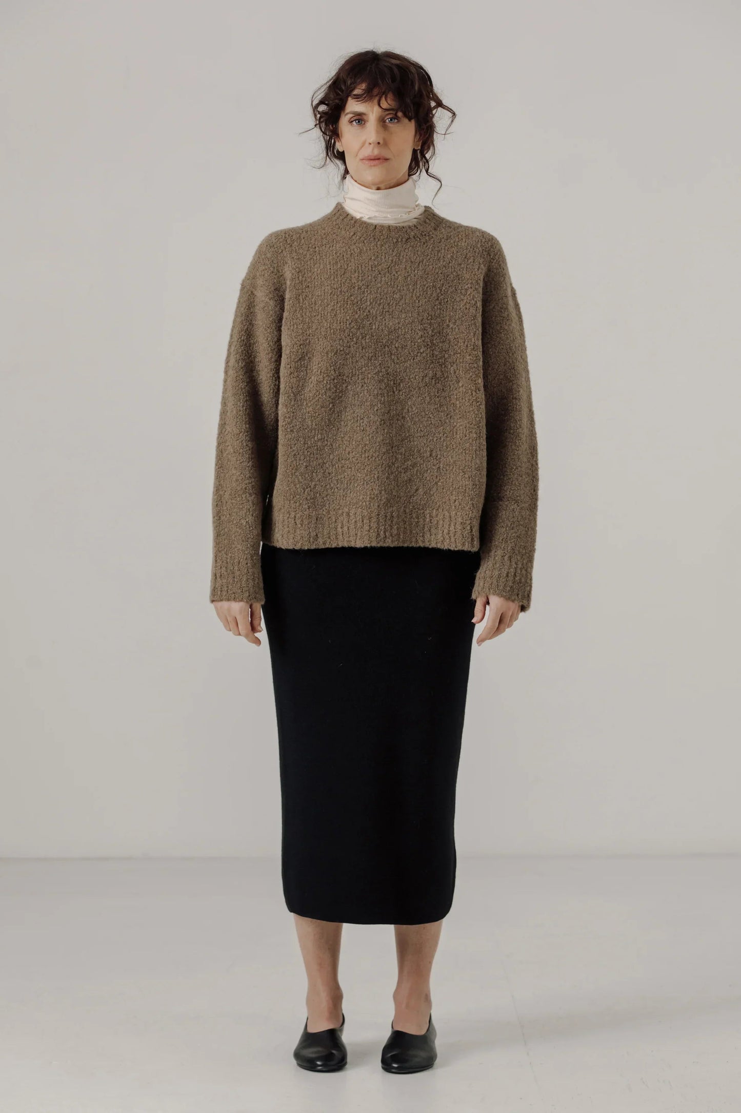 Dark Khaki Colette Boucle Crewneck Sweater