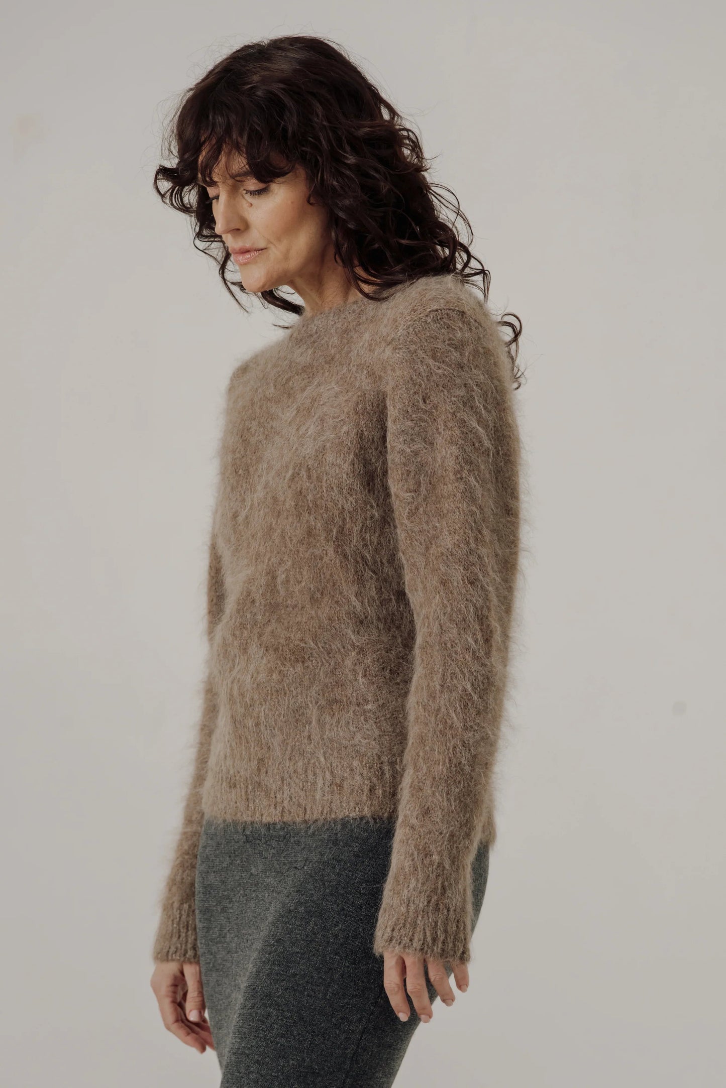 Taupe Suri Alpaca Crewneck Sweater