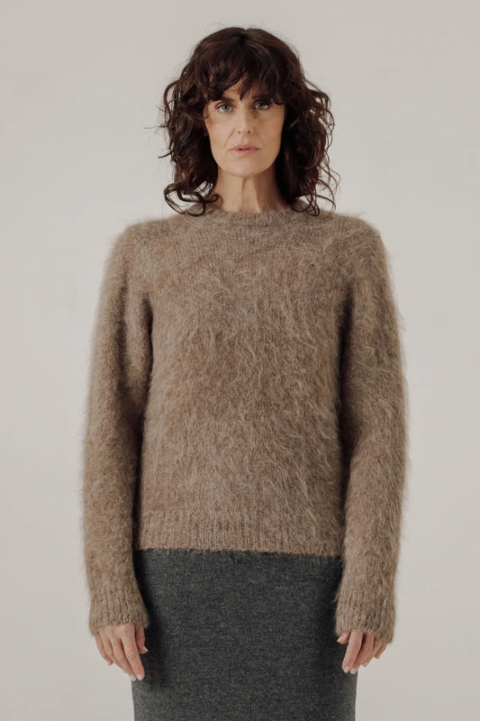 Taupe Suri Alpaca Crewneck Sweater