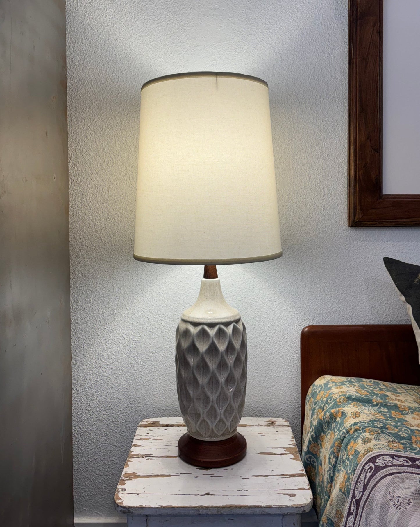 Mid-Century Ceramic and Wood Lamp