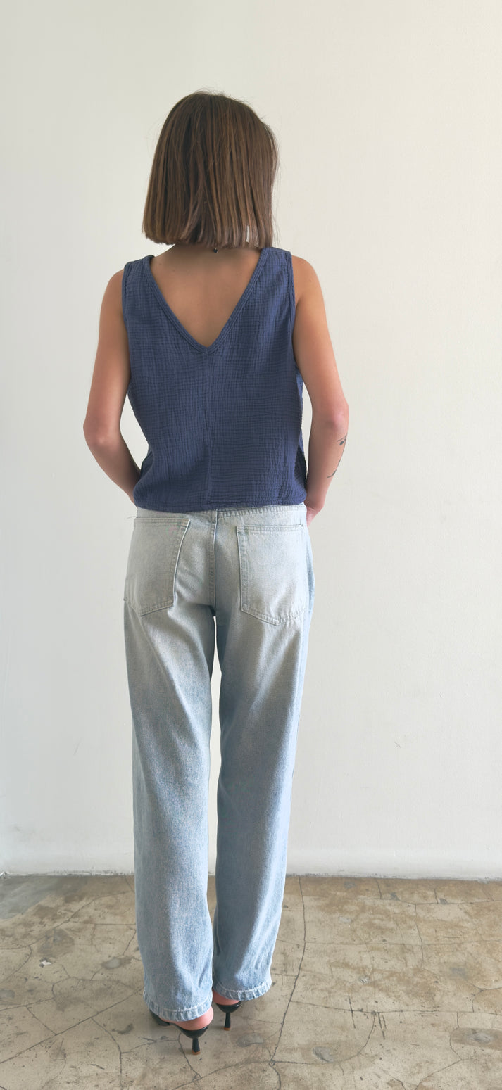 Indigo Organic Reversible Gauze Tank