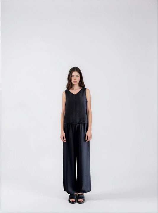 TS - Black Crinkle Wide  Pant