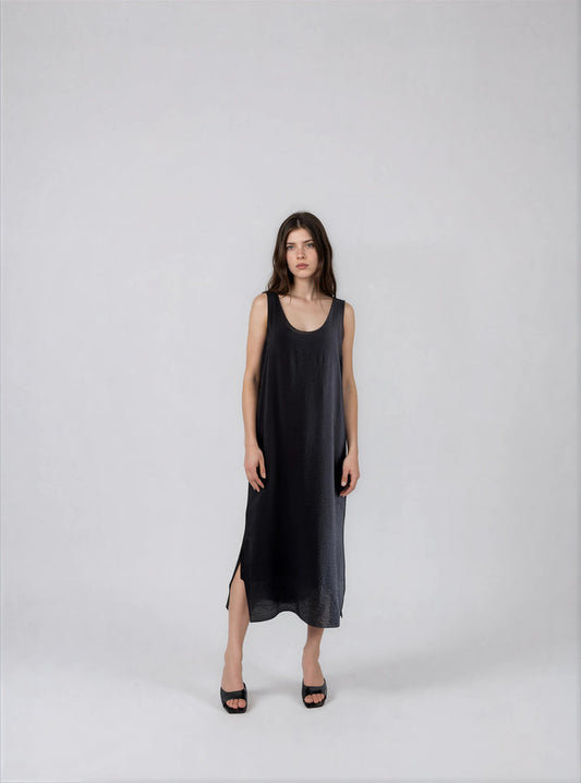 TS - Black Crinkle Tank Dress