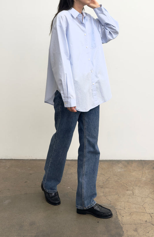 Blue Oversized Poplin Button Down Shirt