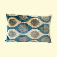 Cover Blue/Cream/Grey Circles Ikat Velvet Silk Pillow
