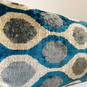 Cover Blue/Cream/Grey Circles Ikat Velvet Silk Pillow