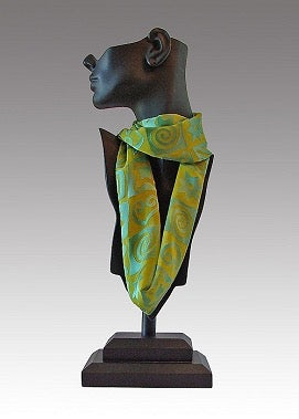 Lime green square pattern silk scarf