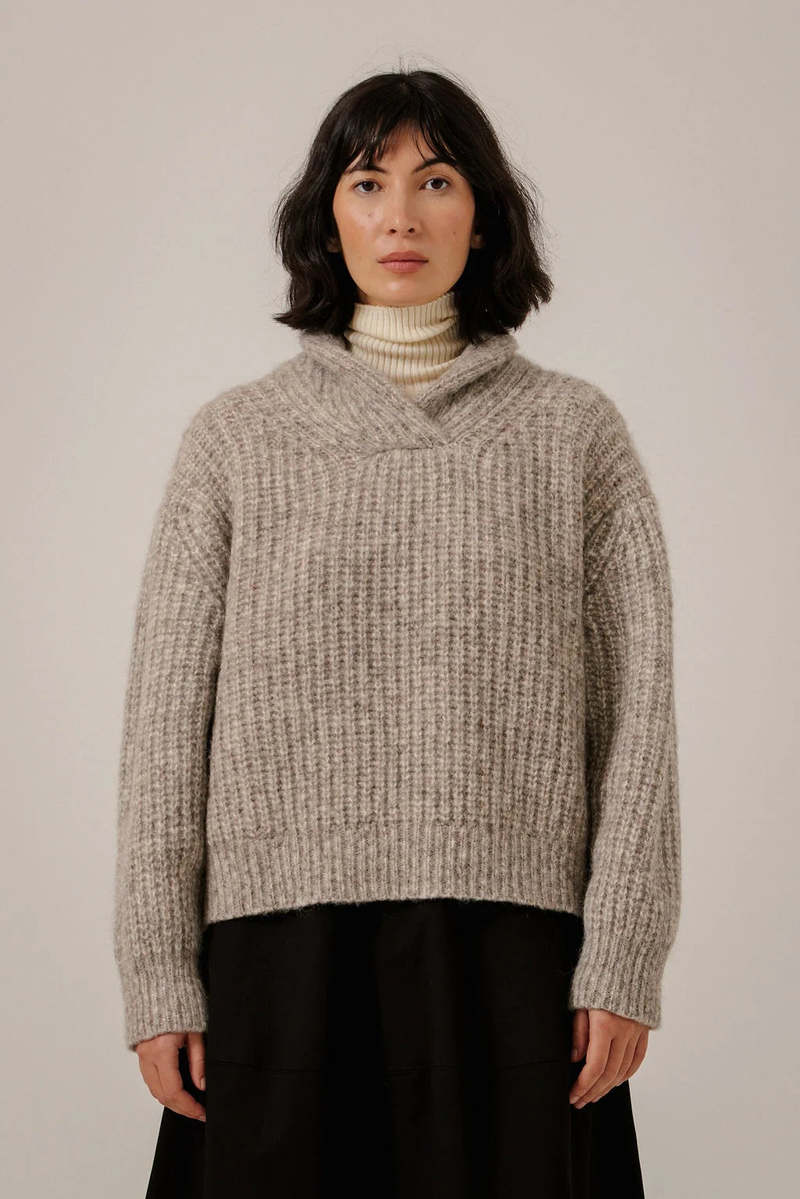 Oversized Shawl Pullover Sweater - Marble