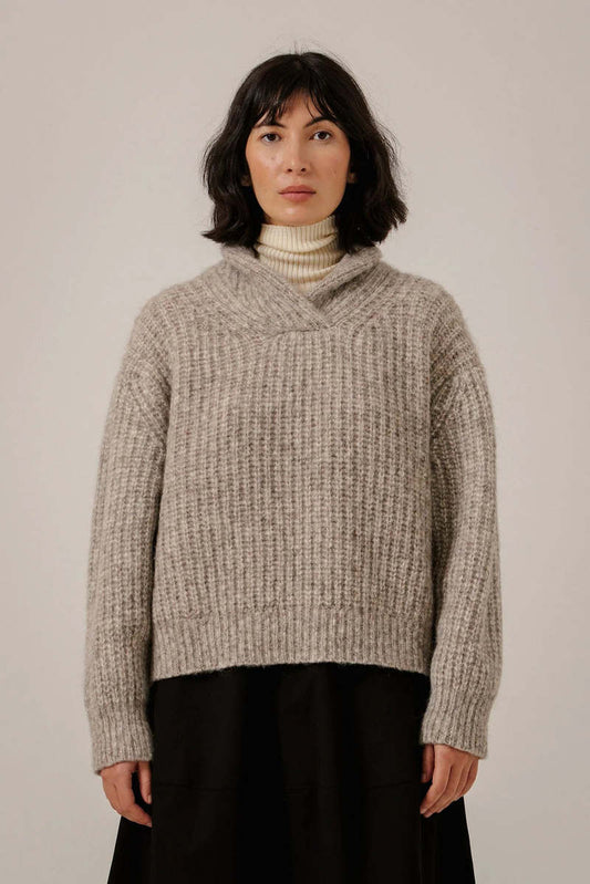 Oversized Shawl Pullover Sweater - Marble