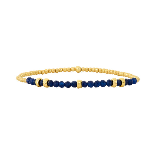 7" - 2mm Gold and Blue Sapphire Beaded Bracelet - Special Order