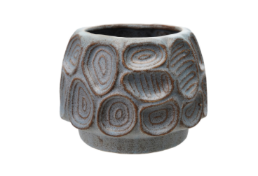 Blue Embossed Stoneware Planter