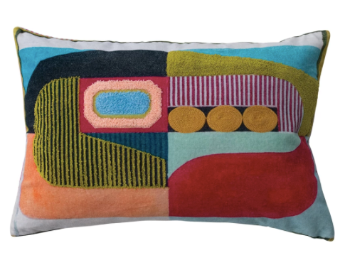 Cotton Velvet Printed Lumbar Pillow w/ Abstract Design