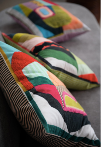 Cotton Velvet Printed Lumbar Pillow w/ Abstract Design