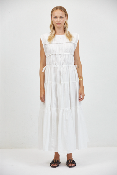 Tropez Shirred Peplum Dress - Off white