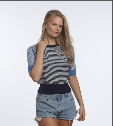 Striped Short Sleeve Top - Navy/White/Sea Blue