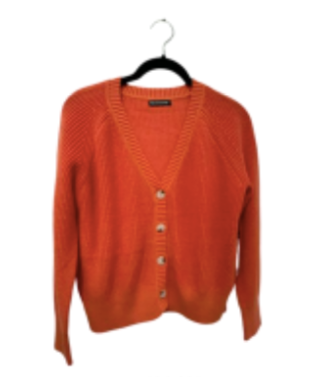 Plaited Shaker V-neck Cardigan - Papaya/Watermelon