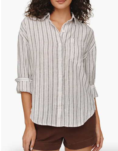 Driftwood Stripe Linen Blend Button-Up Top