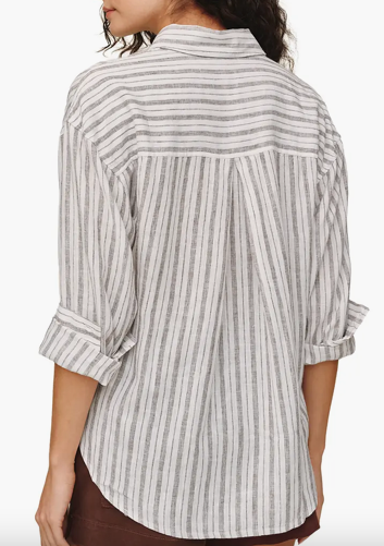 Driftwood Stripe Linen Blend Button-Up Top
