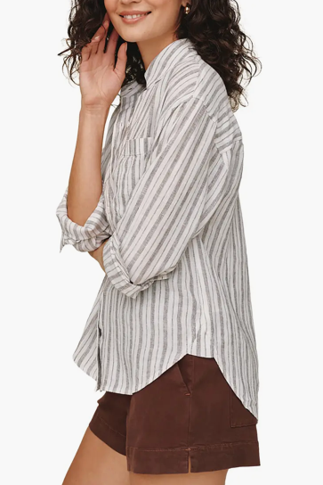 Driftwood Stripe Linen Blend Button-Up Top