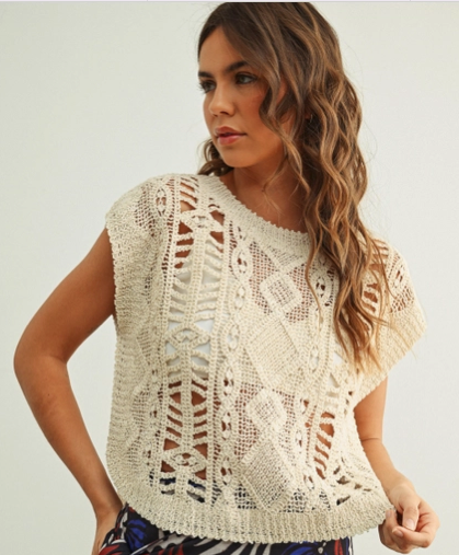 Beige Crochet Knitted Top