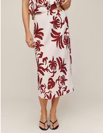 Island Print Bias Slide Slit Skirt