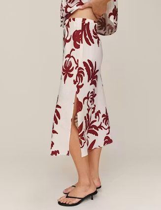 Island Print Bias Slide Slit Skirt