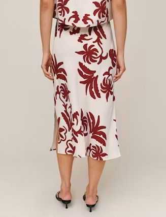 Island Print Bias Slide Slit Skirt