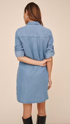 A Line Rolled Tab Sleeve Dress - Indigo Harbor Wash