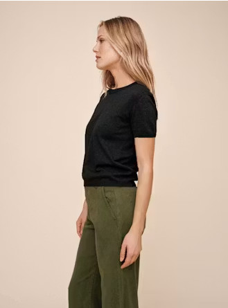 Short Sleeve Crew Neck Knit Top - Vintage Black